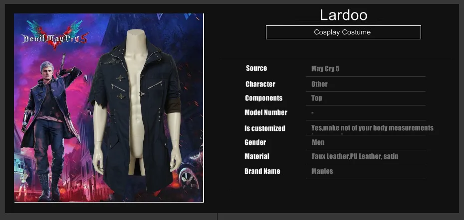 May Cry 5, косплей, костюм Nero, куртка, игровой костюм, игра Coser, косплей, для взрослых, для мужчин, на заказ, пальто, кожа, только рукава, поврежденная рука