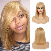 4x4 lace closure human hair wigs straight short bob wigs colored honey blonde brazilian hair for black women 150d non remy ijoy