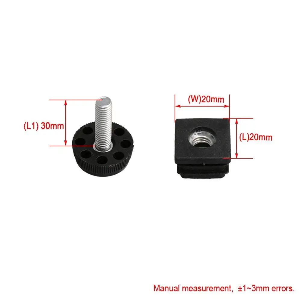 20mm20mm30mm 10 шт. резьбовые черные пластиковые ножки для мебели заглушка заглушки вставные заглушки с регулируемой резьбой ножки для квадратной трубы M8 - Цвет: 20mm20mm30mm