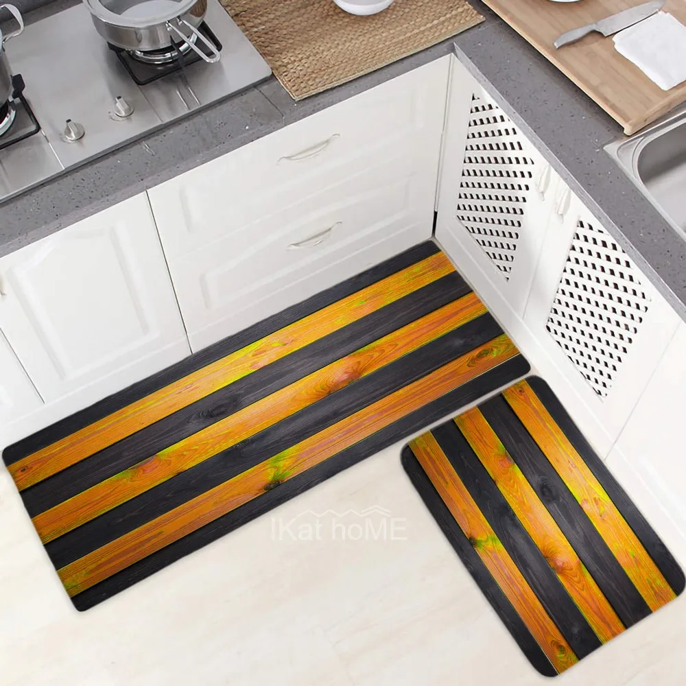 

Long Stripe Wood Grain Kitchen Carpet Home Dorm Decor Doormat Living Room Hallway Floor Mat Bedroom Bath Bedside Rug Non-Slip