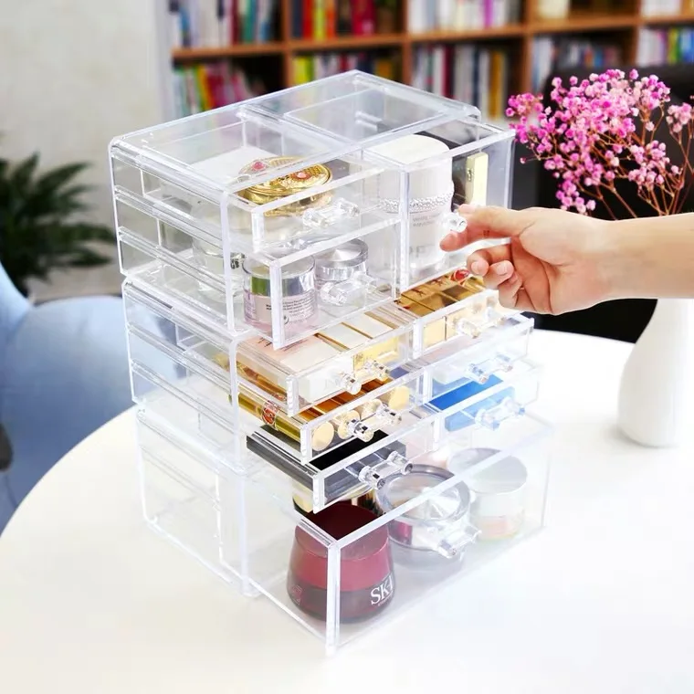 

Органайзер для косметики с выдвижными ящиками, коробка для хранения косметики, органайзер, прозрачная шкатулка для украшений, чехол для дем...