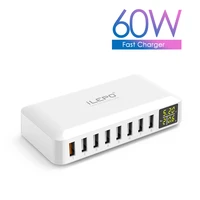 60w 8 port usb charger qc 3 0 hub smart quick charge led display multi usb charging station mobile phone fast charger desktop