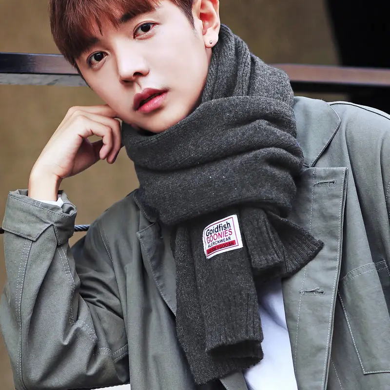 

Мужской зимний студенческий Универсальный Молодежный вязаный шерстяной длинный плотный однотонный шарф