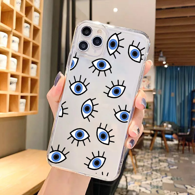 

GYKZ Lucky Eye Blue Evil Eye Print Clear Phone Case For iPhone SE20 12 11 Pro XR X XS MAX 7 8 6Plus Soft Silicone Back Cover Bag