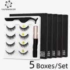Оптовая продажа 5 коробокНабор Магнитных ресниц 3D натуральные накладные ресницы Магнитная подводка для глаз и набор многоразовых накладных ресниц инструменты для макияжа