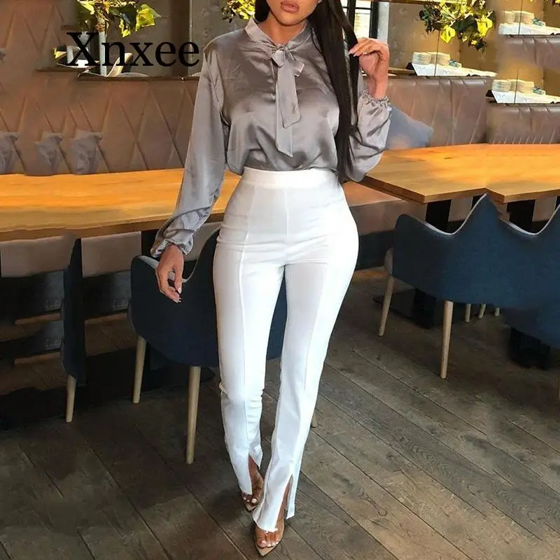 

Брюки женские с завышенной талией, повседневные офисные брюки-карандаш с разрезом спереди и эластичным поясом, пикантные облегающие штаны, рабочая одежда