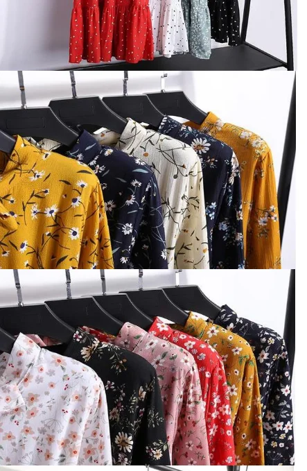 

Summer Korean Chiffon Women Dress Elegant Ladies Vintage Long Dress Boho Floral Office Long Sleeve Vestidos Clothing