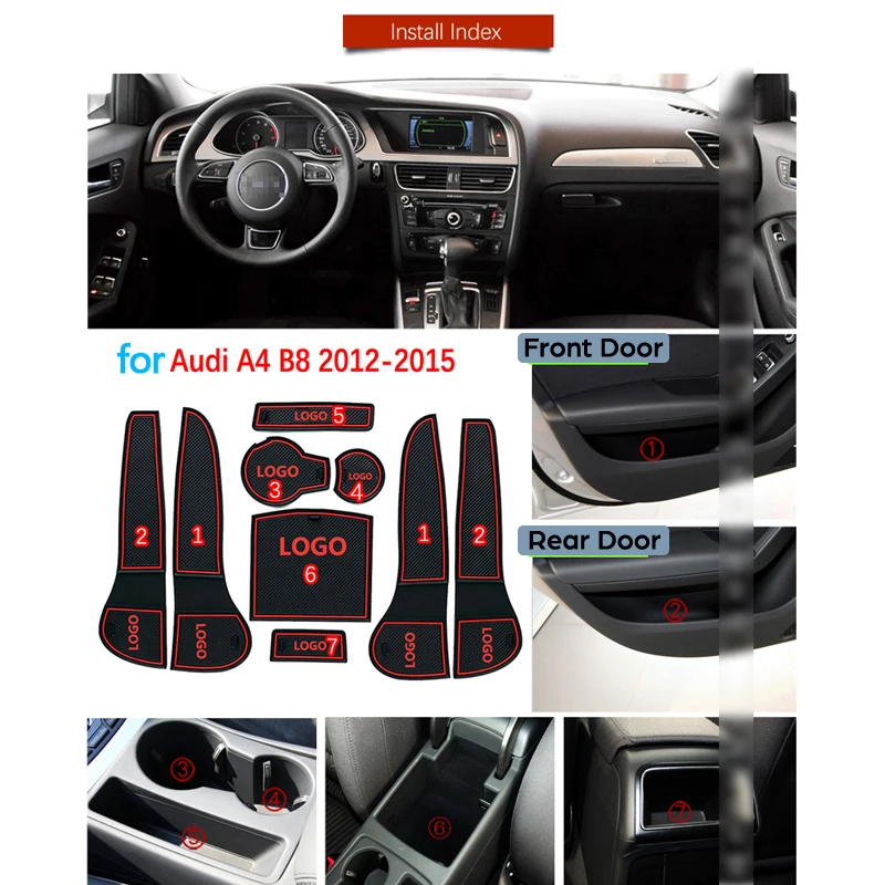 Противоскользящий резиновый подстаканник для Audi A4 B8 2012 2013 2014 2015 8K RS4 S4 S line RS 4