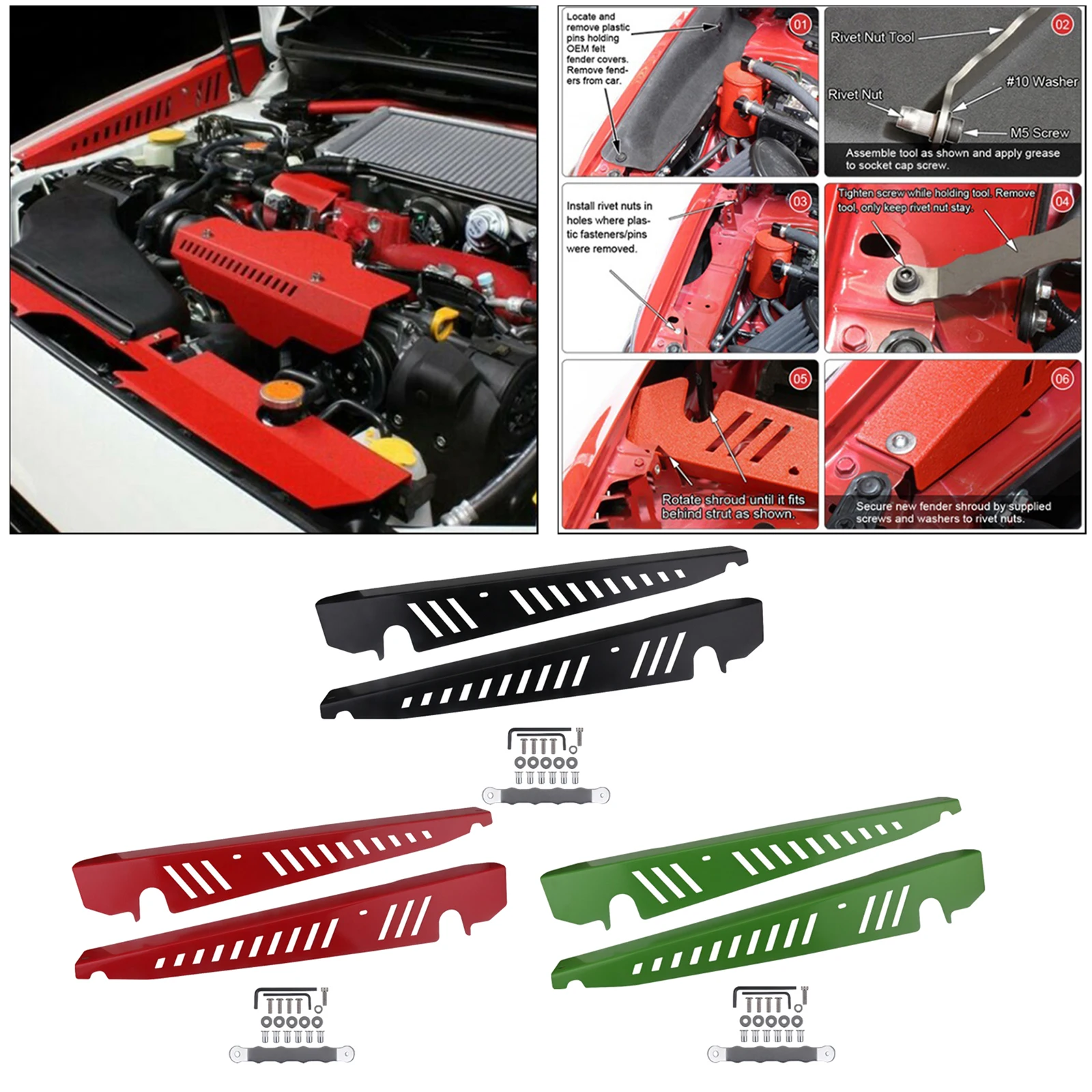 

1 Pair of Aluminum Shrouds with Mounting Accessories for & STi 2015-2020