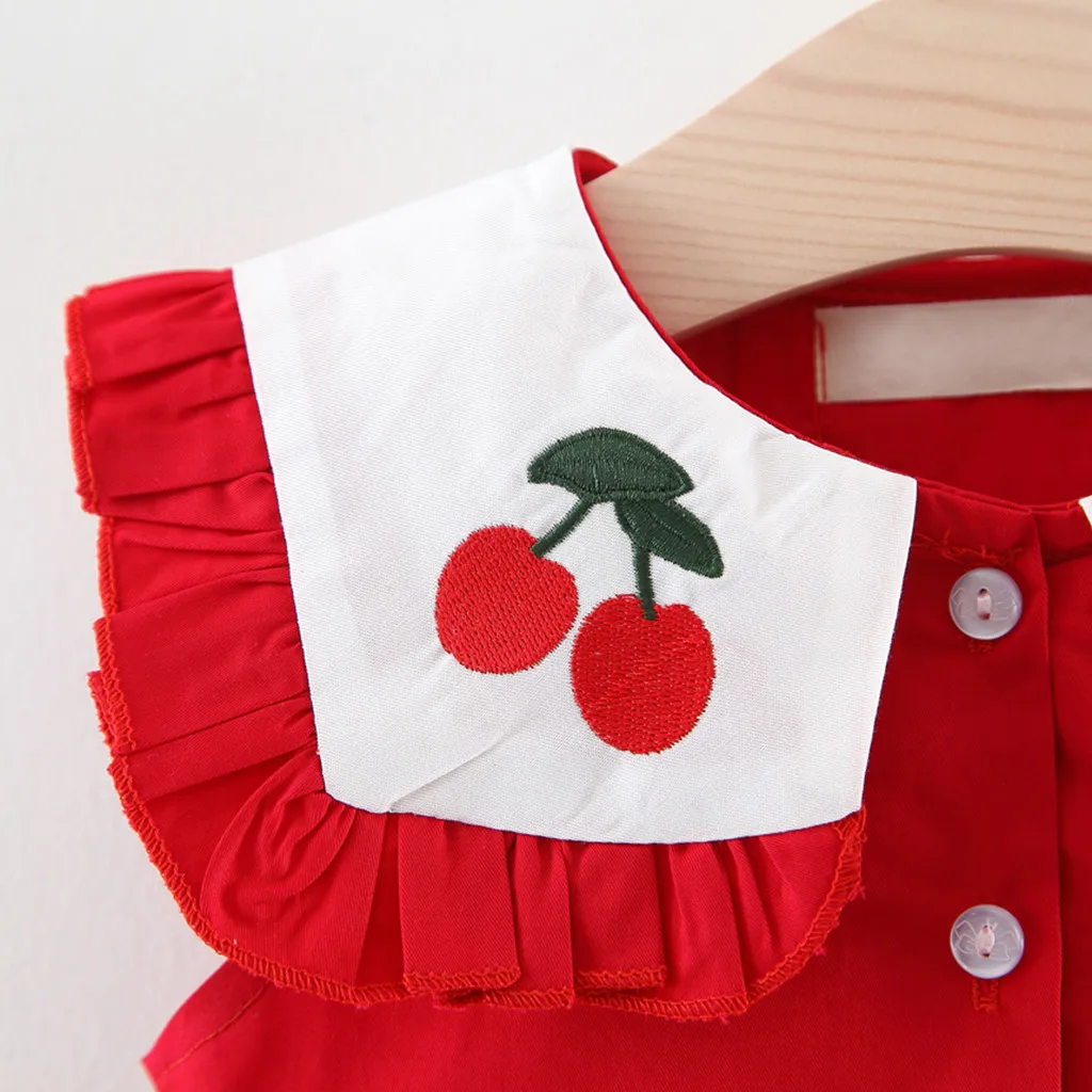 Платье без рукавов с рюшами и вишней для маленьких девочек милые платья