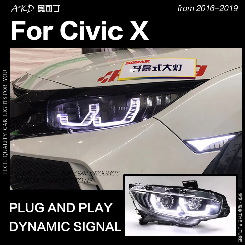 AKD автомобильный Стайлинг для Honda Civic фары- Civic X светодиодный светодиодные дневные ходовые огни на передних фарах HID фара Angel Eye Bi Xenon аксессуары