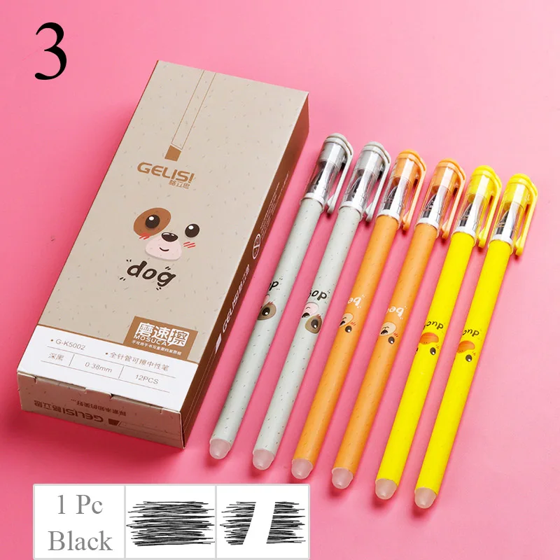 1Pc Erasable Black 1 шт. милый кот стираемая гелевая ручка новинка моющаяся волшебная ручка Kawaii синие Черные чернила стираемая ручка для детей Подарки школьные канцелярские принадлежности - Цвет: 1Pc Erasable Black