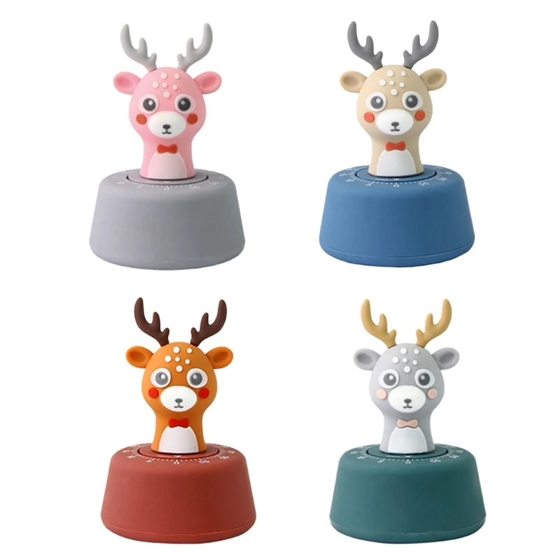 

New Cartoon Deer Shape Kitchen Timer Mechanical Wind-Up Time Manager Countdown Reminder Bell Christmas Holiday Cooking Tool