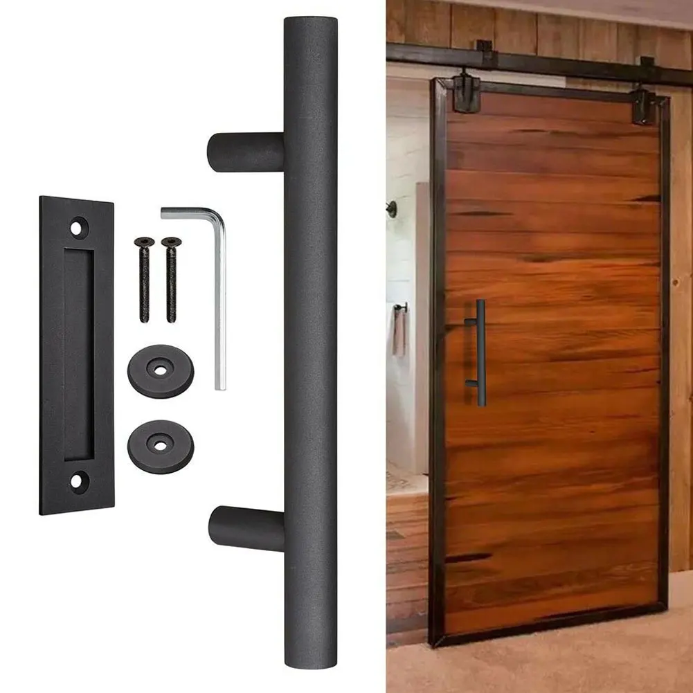 

12" Sliding Barn Door Handle Heavy Duty Pull and Flush Door Handle Hardware Set Recessed Pull Adapter door thickness 35MM-45MM