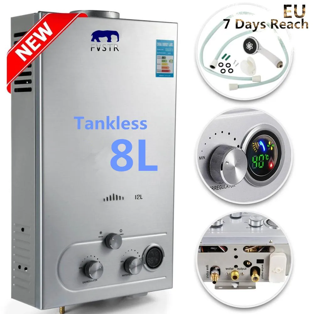 Small size for RV 8L tankless Flue Type  Lpg  Instant Hot Water Heater Propane Stainless Tankless Wash Shower Boiler