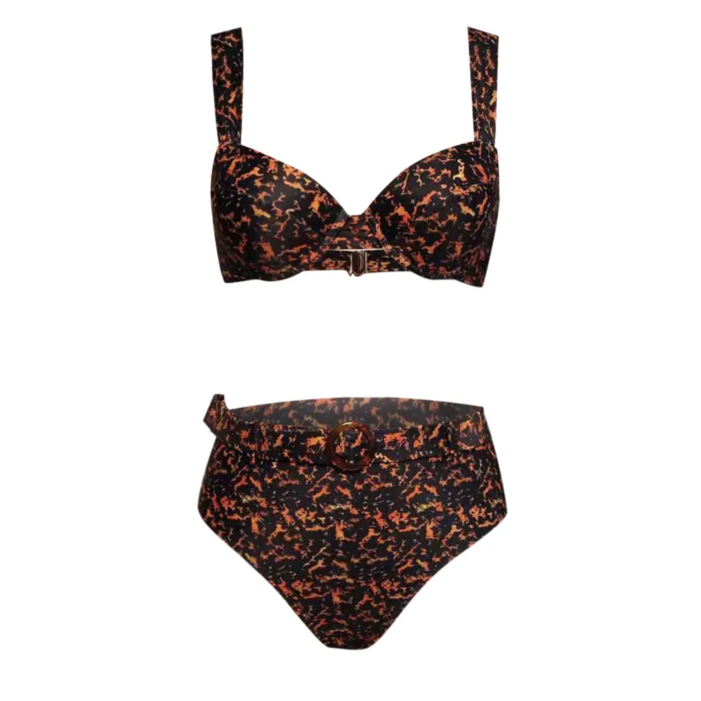 Женский сексуальный леопардовый бикини комплект из 2 предметов размера плюс с