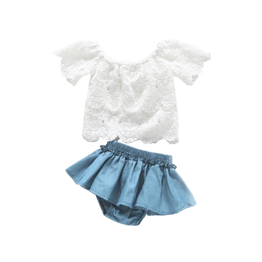 

Summer Baby Girl White Lace T-shirt+shorts 2pcs Newborn Baby Lovely Clothes Suit Ruffles Toddler Solid Outfits 6m-4t Casual Wear