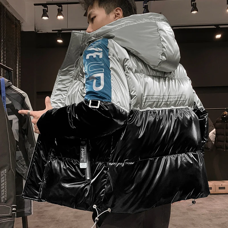 Down jacket men new winter trend is cool popular logo keep warm  lightweight short  thick overalls  glossy coat and down jackets