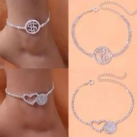 fashion hollow heart shaped rhinestone ladies anklet jewelry personality trend round dollar sign foot jewelry foot accessories
