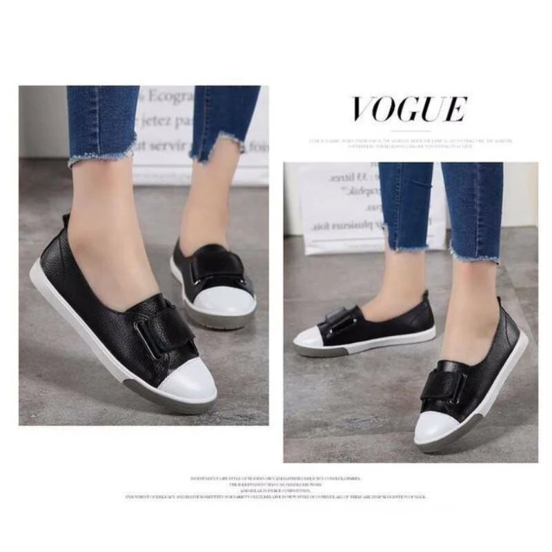 

Tuyoki Women Flats Shoes Fashion Real Leather Shoes Round Toe Slip On Shoes Solid Color Shoes Spring Footwear Size 35-41