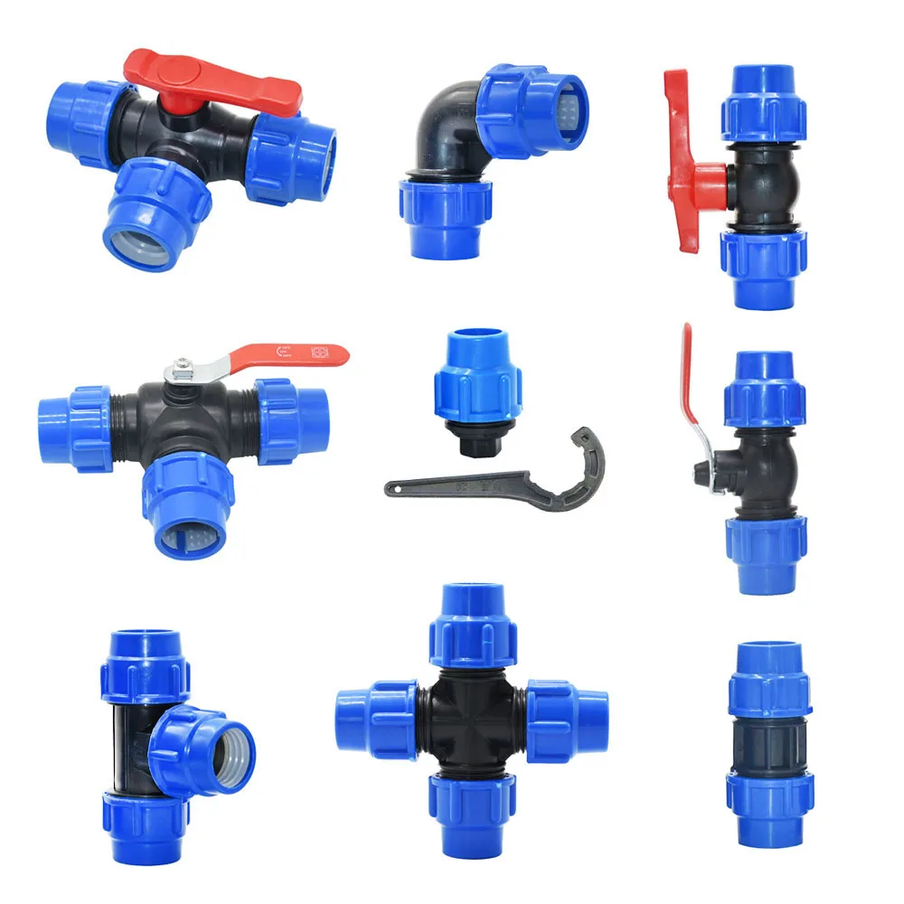 20/25/32/40/50/63mm PVC PE Tube Tap Water Splitter Plastic Quick Valve Connector Garden Farm Irrigation Water Pipe Fittings