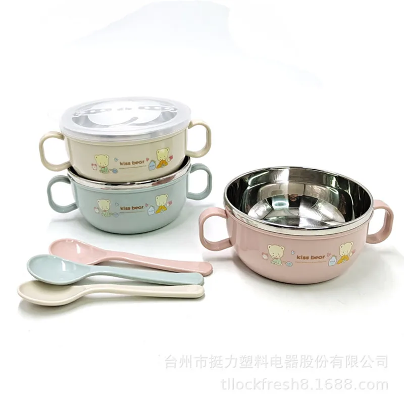 

Cartoon Stainless Steel Double Handle Anti-fall Insulation Bowl Children's Rice Bowl Complementary Food Tableware