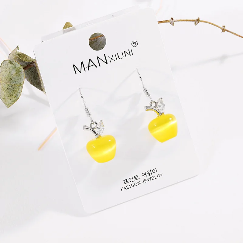 Yellow Fashion Boutique Cat Eye Apple Earrings for Women Accessories Crystal Jewelry Hot Lovely pendientes mujer moda Gift - Окраска металла: Yellow