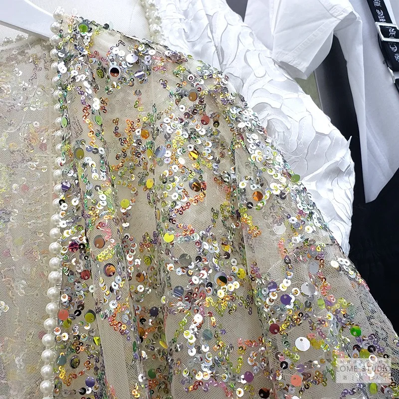 

2020 Summer New Streetwear Heavy Colored Sequins Hollow Thin Cardigan Sun-Proof Clothing Female Mesh Jacket Loose Coats