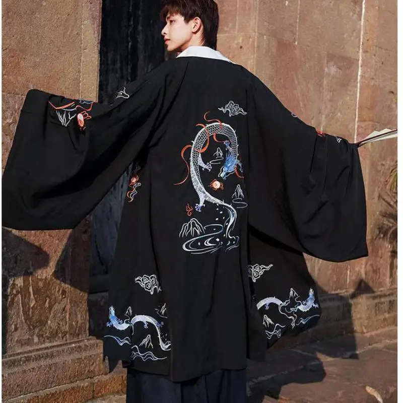 Long Sleeve Novelty Performance Clothing Men Black Embroidery Chinese Style Hanfu Costume Large Size Traditional Tang Suit |