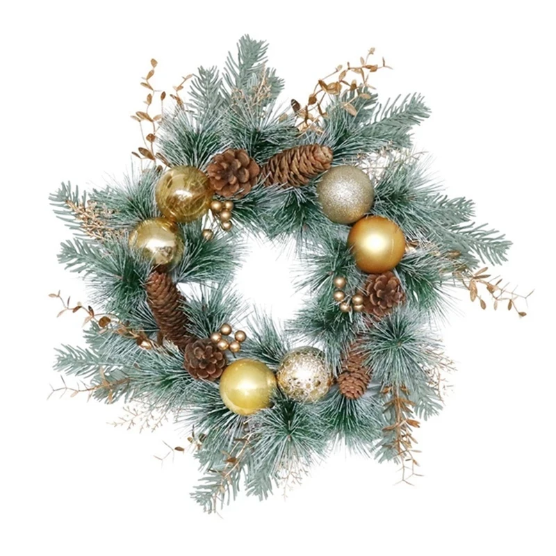 

Artificial Christmas Pine Wreath With Ball Pine Cone Berries For Front Door Wall Window Farmhouse Home Decoration