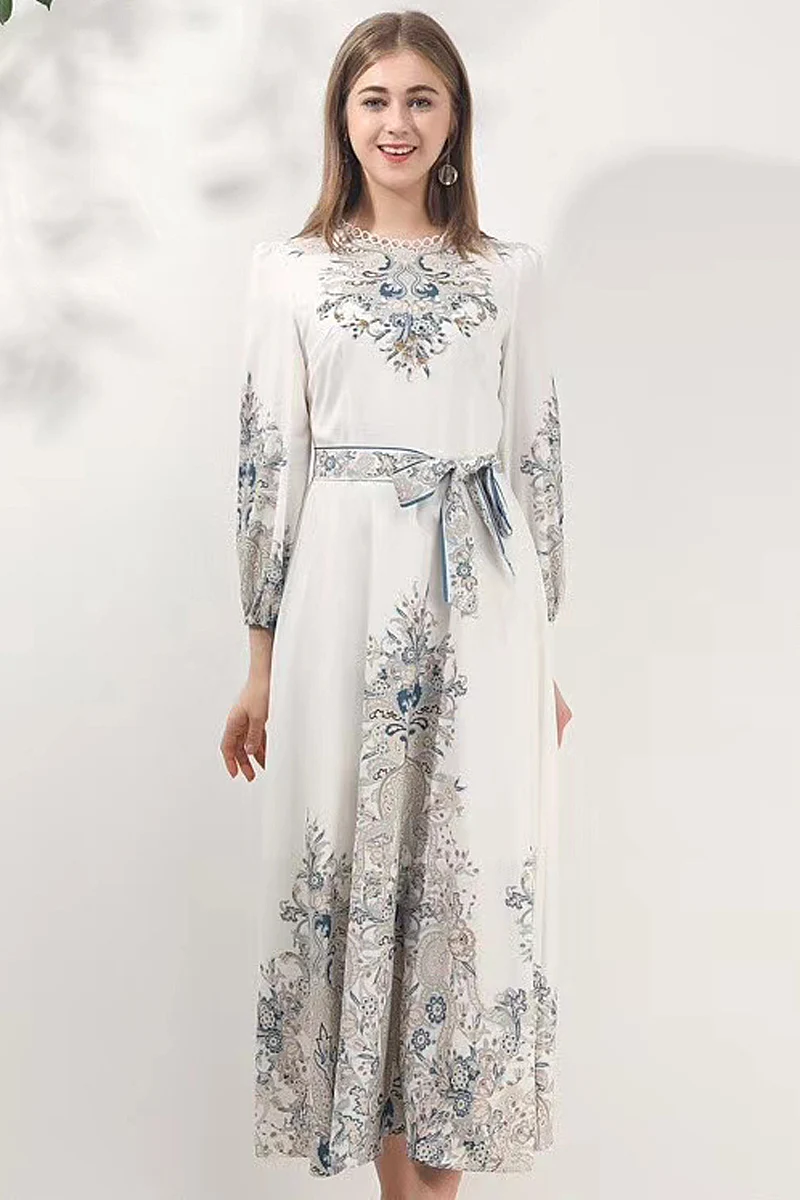 

Long Dress Autumn Fashion New Women'S Party Casual Elegant Chic Diamonds Vintage Print Chic Dresses