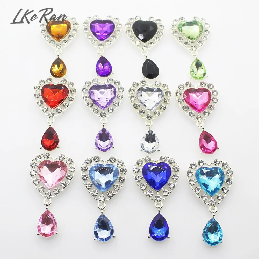 Новинка 5 шт. 25 мм * 45 акриловые стразы в форме сердца подвески пуговицы для