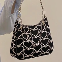 xiuya fashion handbags 2021 heart shape embroidered girl autumn winter shoulder bag woman lolita gothic tote baguette canvas bag
