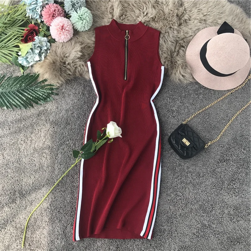 Gagarich женские платья 2019 трикотажные без рукавов с круглым вырезом на молнии