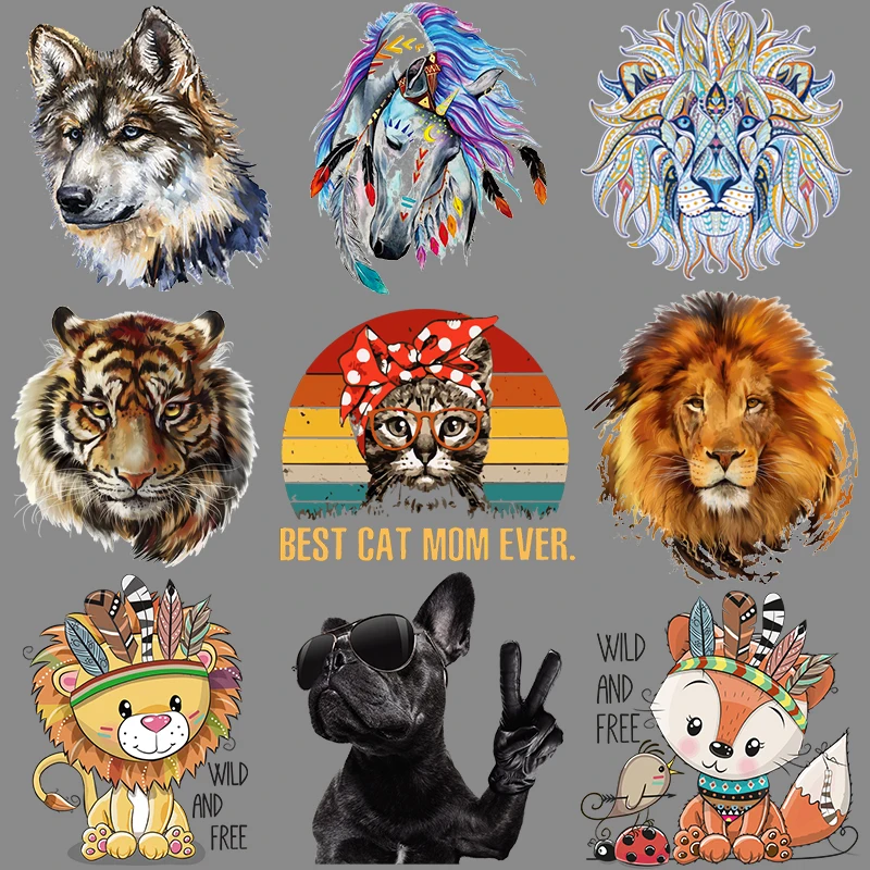 

Cartoon Animals Patches For Clothing Diy Fashion Appliqued Tops Vinyl Heat Transfer Patches Lion Horse Dog Transfers