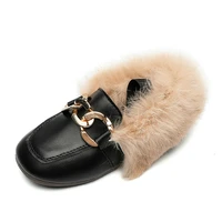 size 21 30 autumn winter girls shoes warm cotton plush fluffy fur kids loafers with metal chain boys girls flats children boots