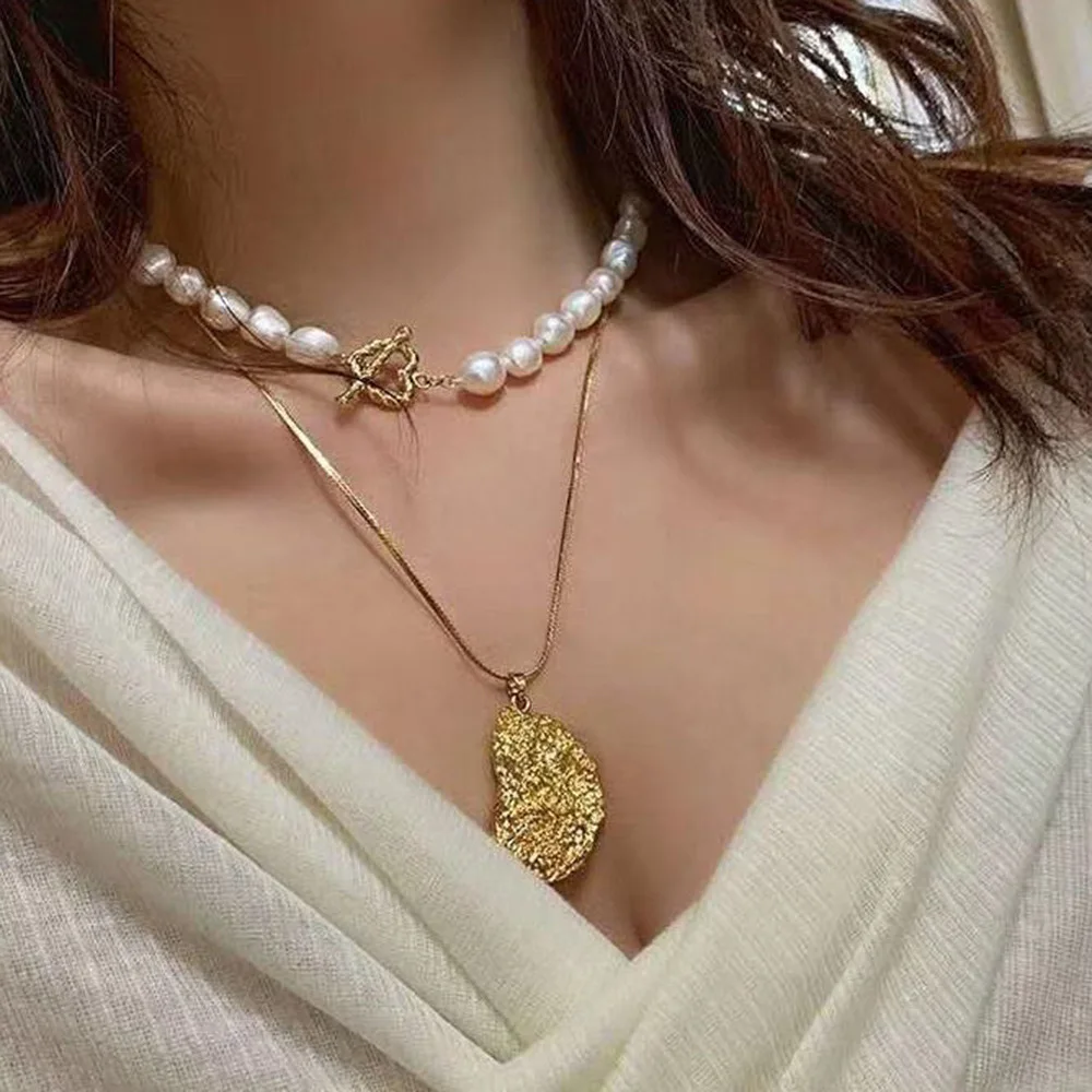 Новый дизайн имитация жемчуга Двухслойное колье модное металлическое ожерелье с