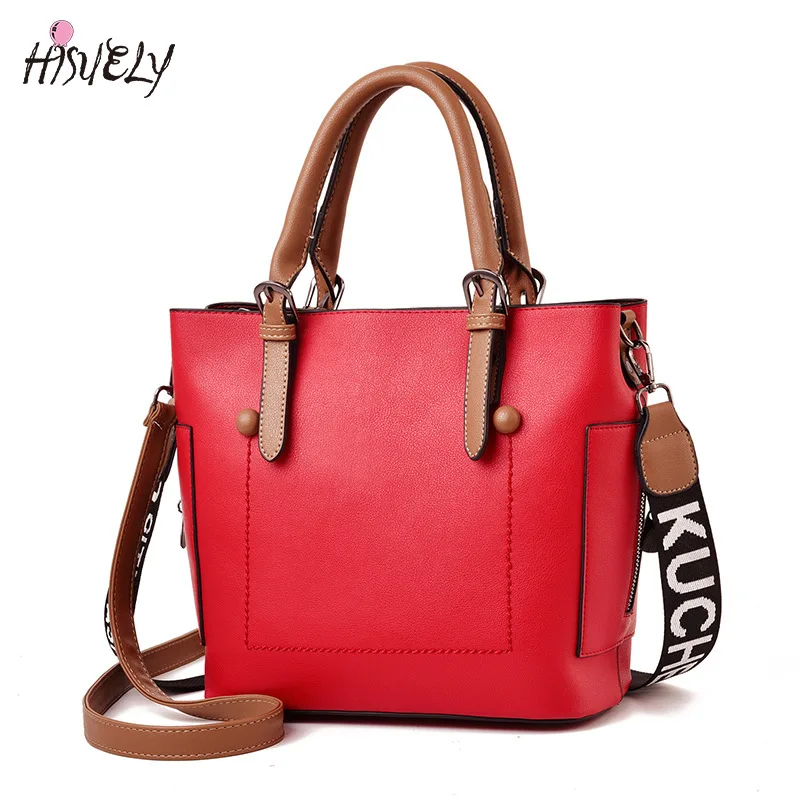

HISUELY Hot Sale New Women PU Leather Handbags Fashion Designer Black Bucket Shoulder Bags Messenger Bag High Quality BG538