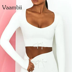Women's Candy Color T-shirts Ribbed Yoga Sports T-shirt Long Sleeve Seamless Crop Top Sexy Blouses Fitness Clothing For Women
