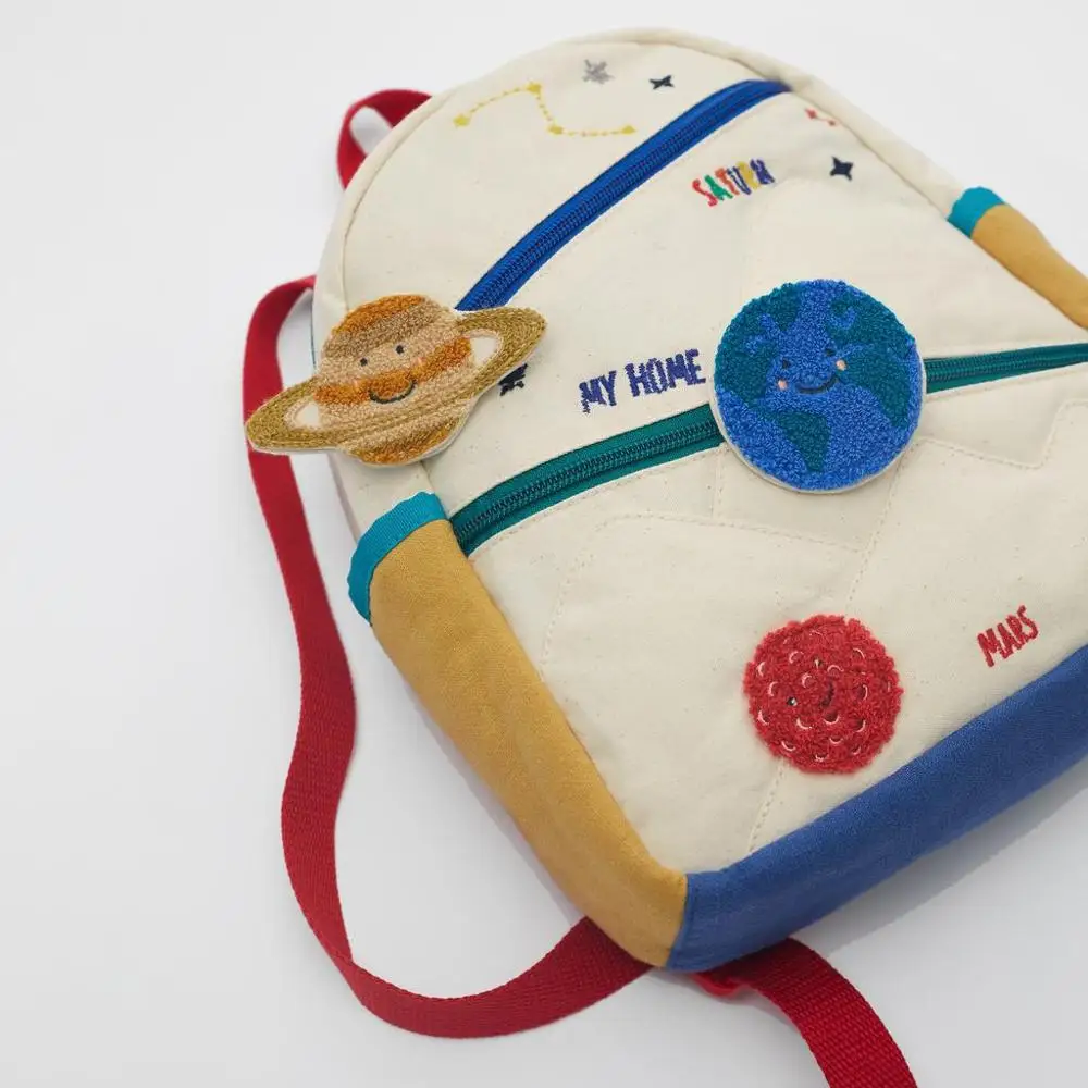 Новый детский хлопчатобумажный холщовый рюкзак с вышивкой земля Звезда шар милая девушка цвет сочетается Повседневная маленькая школьная ... от AliExpress WW