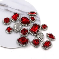new style red mixed shape glass strass rhinestones claw setting sew on flatback crystal button for clothingwedding decoration