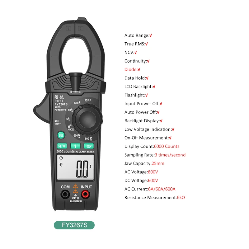 FY3267S Смарт-клещи, AC DC, Токоизмерительные клещи, RMS, мультиметр, зажим, интеллектуальный цифровой клещи, токовые клещи, клещи, мультиметр - Цвет: FY3267S