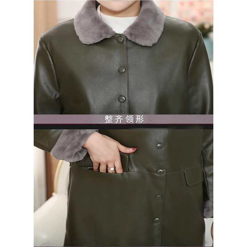 2020 Winter Ladies Jackets Plus Velvet Thick Fur One PU Leather Medium long Loose Large size Motor Leather Jacket Coat Women enlarge