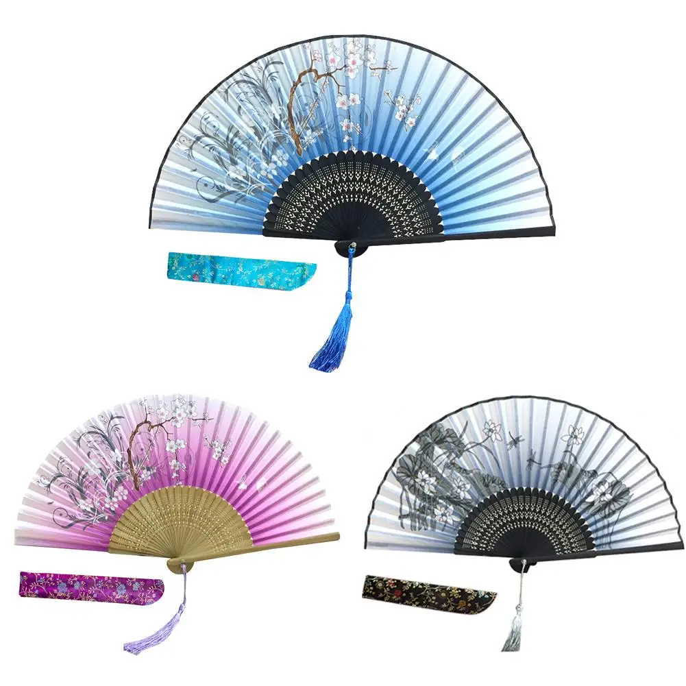 Ручной складной веер с цветочным узором тканевым рукавом для поддержания