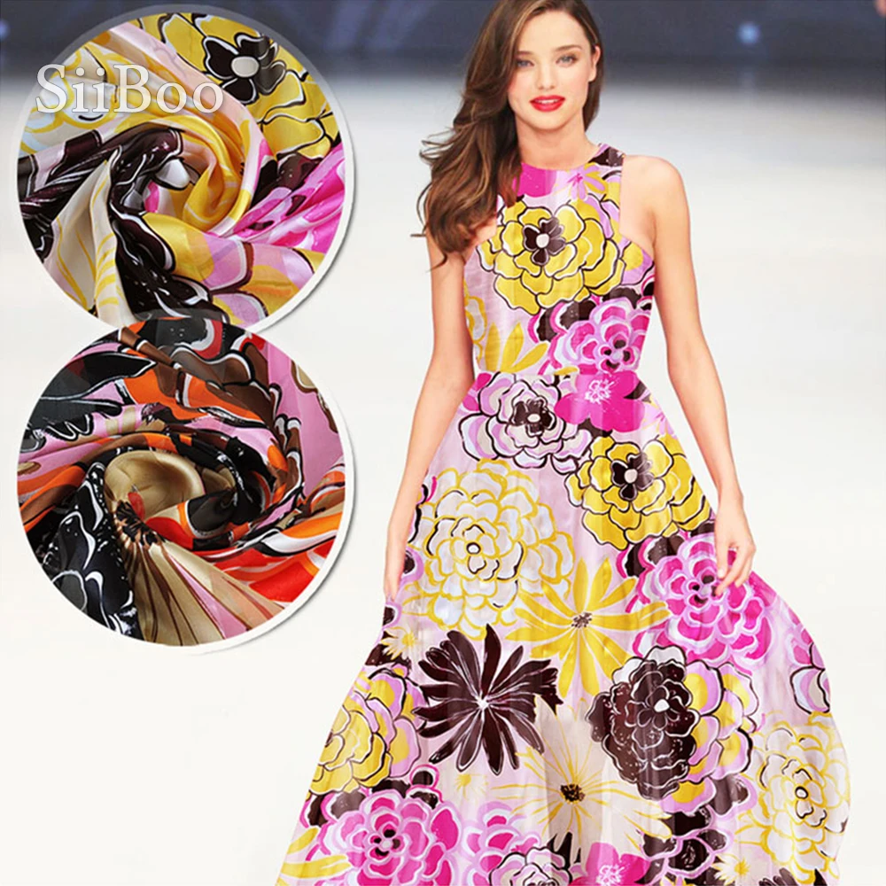 

Американский стиль полосатая Цветочная печать 100% шелковая ткань для платье из натурального шелка ткань tela tejido 10 мм SP4086 Бесплатная доставка