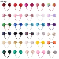 10pcslot 2021 new chic 3 3 double sided glitter sequins mouse ears headband trendy hairband for women girls hair accessories