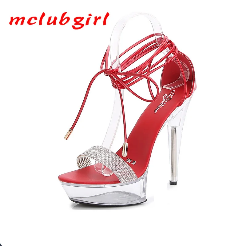 

MCLUBGIRL Women Shoes Summer High Heels 13CM Thin Heel Waterproof Platform Sandals Transparent Crystal Shoes Wedding Shoes LFD
