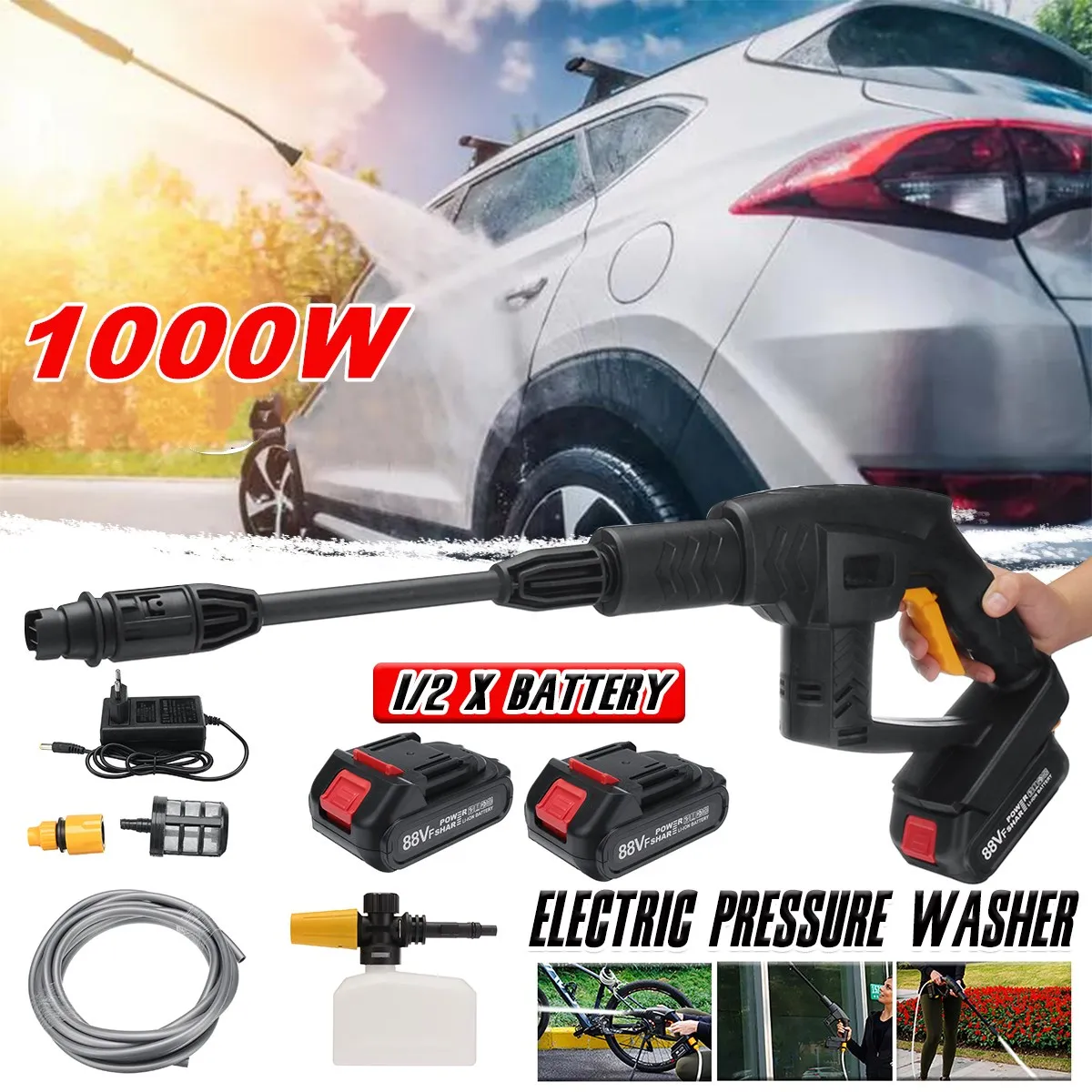 

15000mAh 1000W Wireless High Pressure Car Washer Water Gun Portable High Pressure Washer Foam Generator for Makita 18V Battery