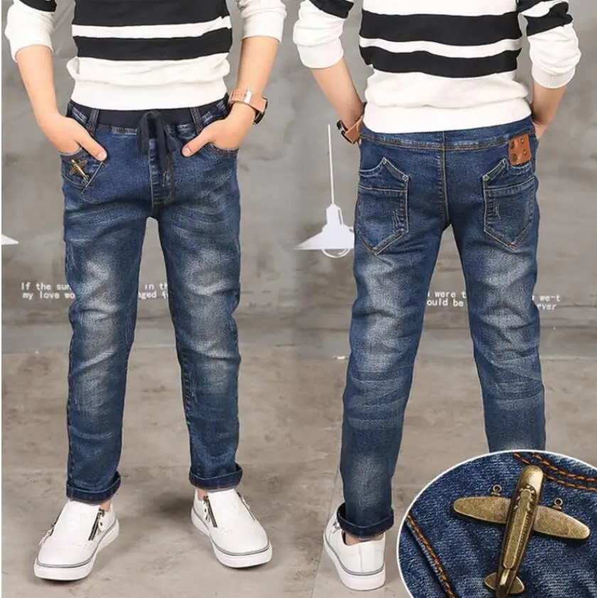 Детские теплые флисовые джинсовые штаны на осень и зиму для мальчиков от 2 до 12