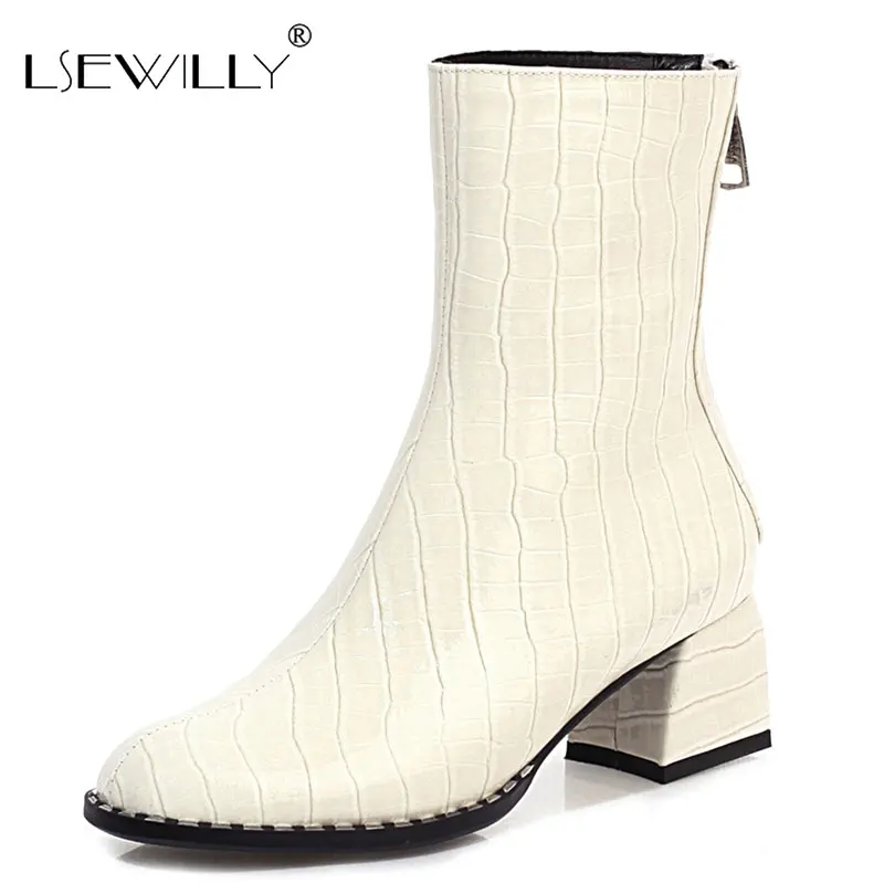 

Lsewilly/2021 кожаные полусапожки на шнурках из PU искусственной кожи (PU в стиле ретро; Квадратный носок; Женская обувь осень-зима застежкой-молние...